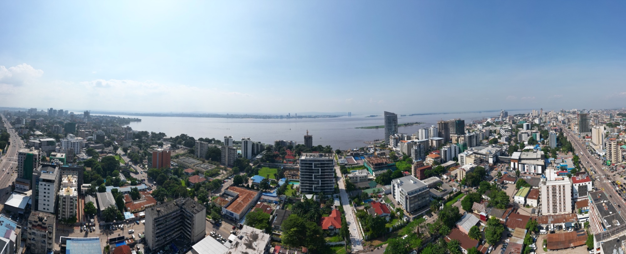 Aerial view of Kinshasa and the Congo River